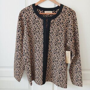 Jones New York Women's Tan/Black Animal Print Hook & Eye Cardigan Size 0X